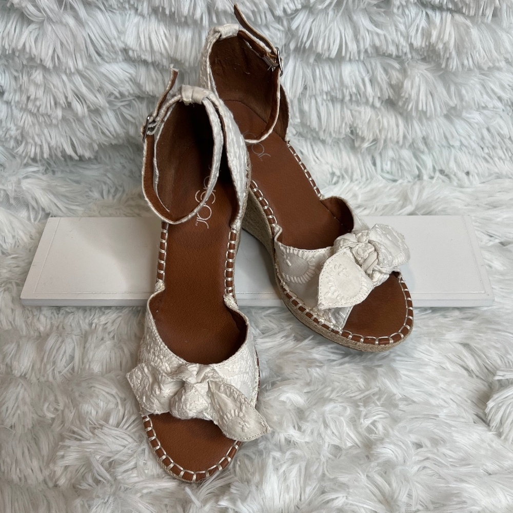 Sugar White Braided Knot Ankle-Strap Wedge Sandals